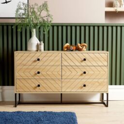 Home Source Chest 6 Drawers Aztec Design Oak Effect Metal Legs Bedroom Storage in Light Oak - thumbnail 3