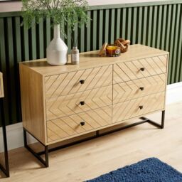 Home Source Chest 6 Drawers Aztec Design Oak Effect Metal Legs Bedroom Storage in Light Oak - thumbnail 2