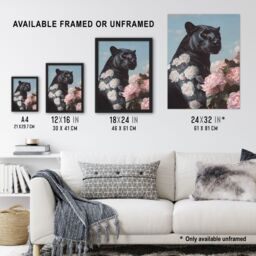 "Artery8 Black Panther White Pink Roses Floral Portrait Framed Art Print - Size: W12"" x H16""" - thumbnail 3