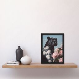 "Artery8 Black Panther White Pink Roses Floral Portrait Framed Art Print - Size: W12"" x H16""" - thumbnail 4