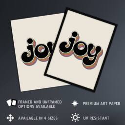 "Artery8 Joy Colourful Retro Rainbow Font Typography Wall Art Print in Beige - Size: W12"" x H16""" - thumbnail 2