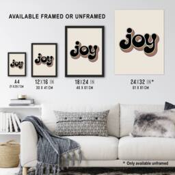 "Artery8 Joy Colourful Retro Rainbow Font Typography Wall Art Print in Beige - Size: W12"" x H16""" - thumbnail 3