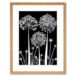"Artery8 Wall Art Print Allium Flowers Black & White Contour Folk Artwork Framed 9X7 Inch in Beige - Size: W7"" x H9""" - thumbnail 1