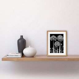 "Artery8 Wall Art Print Allium Flowers Black & White Contour Folk Artwork Framed 9X7 Inch in Beige - Size: W7"" x H9""" - thumbnail 2