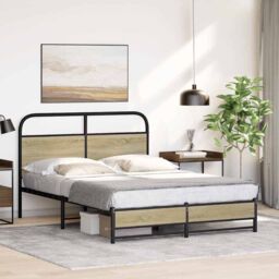 Berkfield Home Bed Frame without Mattress 140x200 cm Sonoma Oak Engineered Wood in Brown - thumbnail 4