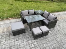 Fimous Outdoor Garden Furniture Sets 7 Pieces Rattan Furniture Manual Wicker Patio Sofa Patio Conversation Set with 3 Footstools Side Table - thumbnail 2