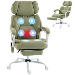 HOMCOM Vibration Massage Office Chair w/ Heat Reclining Function, Lime Green - thumbnail 2