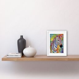 "Artery8 Wall Art Print Folk Art Zebra Colourful Flower Boho Artwork Framed 9X7 Inch in White - Size: W7"" x H9""" - thumbnail 2