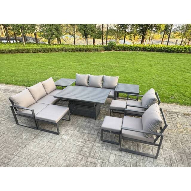 Fimous Aluminum 10-Piece 11-Seater Dining Set with Lifting Table in Dark Grey - image 1