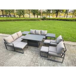Fimous Aluminum 10-Piece 11-Seater Dining Set with Lifting Table in Dark Grey - thumbnail 1