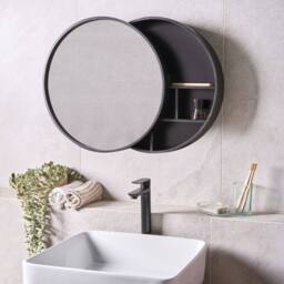 Wyld and Coco Bamboo Wall Mirror Cabinet Black 50 x 50 cm Sliding Door