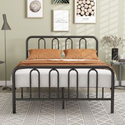 Costway Double Size Metal Bed Frame with Headboard Platform Bed with Metal Slats Support in Black - thumbnail 3