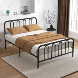 Costway Double Size Metal Bed Frame with Headboard Platform Bed with Metal Slats Support in Black - thumbnail 4