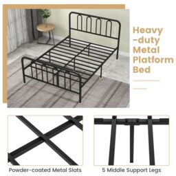 Costway Double Size Metal Bed Frame with Headboard Platform Bed with Metal Slats Support in Black - thumbnail 5