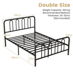 Costway Double Size Metal Bed Frame with Headboard Platform Bed with Metal Slats Support in Black - thumbnail 2