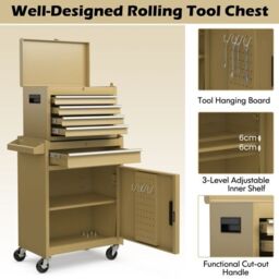 Costway 5-Drawer Rolling Tool Chest Tool Storage Cabinet w/ Lockable Wheel in Yellow - thumbnail 4