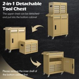 Costway 5-Drawer Rolling Tool Chest Tool Storage Cabinet w/ Lockable Wheel in Yellow - thumbnail 6