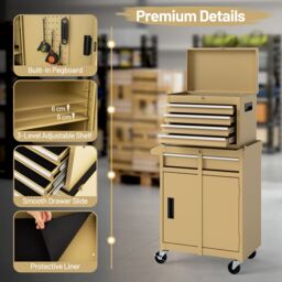 Costway 5-Drawer Rolling Tool Chest Tool Storage Cabinet w/ Lockable Wheel in Yellow - thumbnail 9