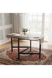Living and Home Folding Drop Leaf Table with 6 Wheels in Dark Brown - thumbnail 2