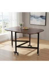 Living and Home Folding Drop Leaf Table with 6 Wheels in Dark Brown - thumbnail 1