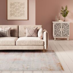 Kukoon Beige Pastel Pink Distressed Abstract Washable Living Room Area Rug - Size: 80 cm x 300 cm - thumbnail 3