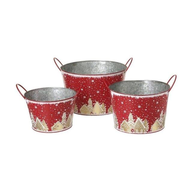 Garden Greatness Set Of 3 Gingerbread Festive Buckets in Red - Size: 1 Pack