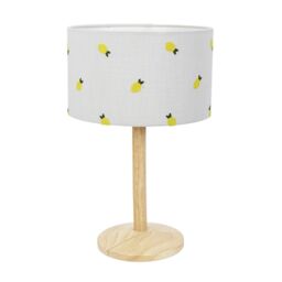 ValueLights Triston Natural Light Wood Stem Table Lamp with Lemon Embroidered Lamp Shade - thumbnail 2