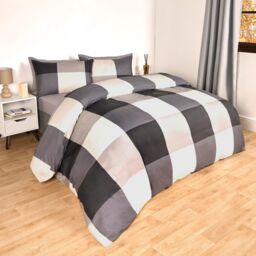 OHS Gingham Check Duvet Cover Bedding Quilt Pillowcase Set Reversible in Light Grey - Size: Double - thumbnail 2