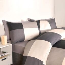 OHS Gingham Check Duvet Cover Bedding Quilt Pillowcase Set Reversible in Light Grey - Size: Double - thumbnail 3