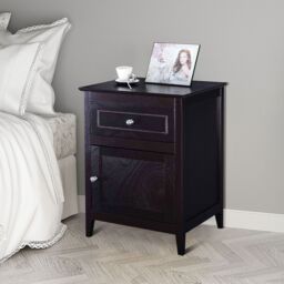 Costway 2-Tier Modern Badroom Nightstand with Drawer in Black - thumbnail 3