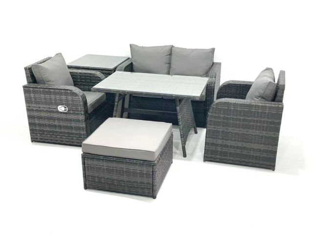 Fimous Outdoor Garden Furniture Set with Reclining Chair Side Table Big Footstool in Dark Grey - image 1