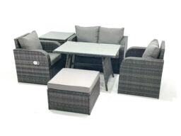 Fimous Outdoor Garden Furniture Set with Reclining Chair Side Table Big Footstool in Dark Grey - thumbnail 2