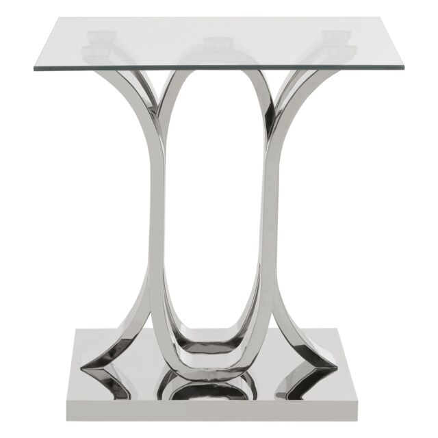 Orsina Stylish Design Curved Base End Table, Curved Base Metal End Table, Contemporary Aesthetic Bedside Table in Silver - image 1