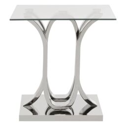Orsina Stylish Design Curved Base End Table, Curved Base Metal End Table, Contemporary Aesthetic Bedside Table in Silver - thumbnail 1