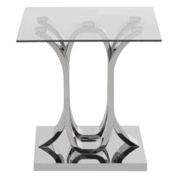 Orsina Stylish Design Curved Base End Table, Curved Base Metal End Table, Contemporary Aesthetic Bedside Table in Silver - thumbnail 2