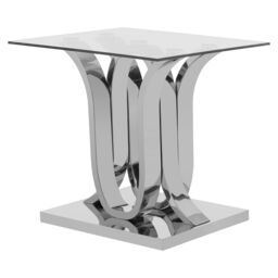 Orsina Stylish Design Curved Base End Table, Curved Base Metal End Table, Contemporary Aesthetic Bedside Table in Silver - thumbnail 4
