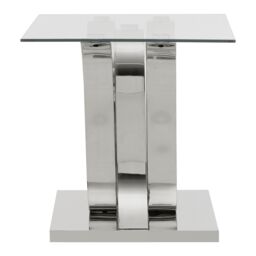 Orsina Stylish Design Curved Base End Table, Curved Base Metal End Table, Contemporary Aesthetic Bedside Table in Silver - thumbnail 3