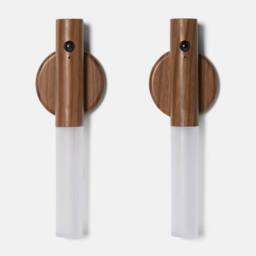 OHS 2 x Sensor Wall Lights LED Cordless Rechargeable Hallway Night Light in Walnut - thumbnail 3