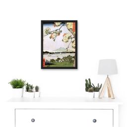 Artery8 Painting Japan Woodblock Cherry Blossom Landscape A4 Artwork Framed Wall Art Print in Black - thumbnail 2