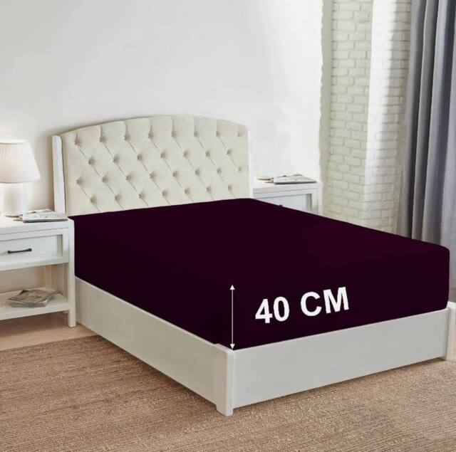 "Homes-Linen 180 Thread Count 16""/40cm Extra Deep Non Iron Fitted Sheet in Plum - Size: King" - image 1