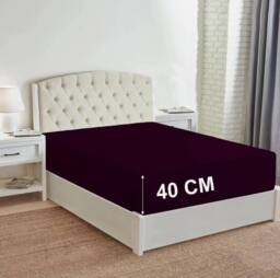 "Homes-Linen 180 Thread Count 16""/40cm Extra Deep Non Iron Fitted Sheet in Plum - Size: King" - thumbnail 1