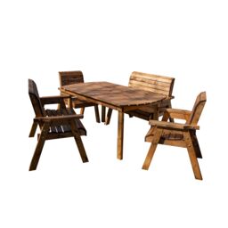 Samuel Alexander Hand Made 6 Seater Chunky Rustic Wooden Garden Furniture Table & Chairs Set in Brown - thumbnail 7