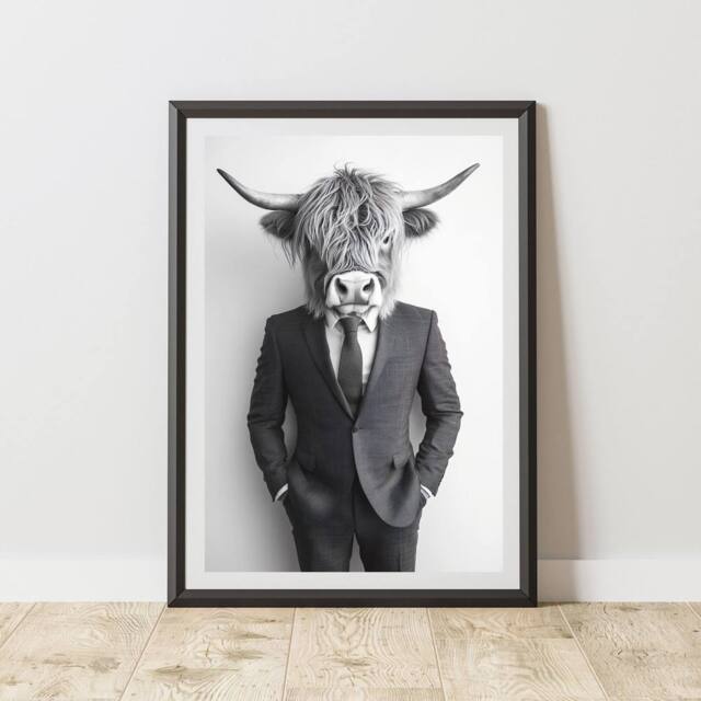 60 SECOND MAKEOVER Highland Cow Wearing A Suit Print - Size: A3 - image 1