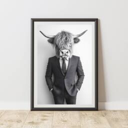 60 SECOND MAKEOVER Highland Cow Wearing A Suit Print - Size: A3 - thumbnail 1