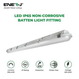 ENER-J Non Corrosive Waterproof Fitting, 1.5m 50W, 120 lumens per Watt, 6000K with Emergency in White - Size: 25 cm diameter x 19 cm high - thumbnail 2