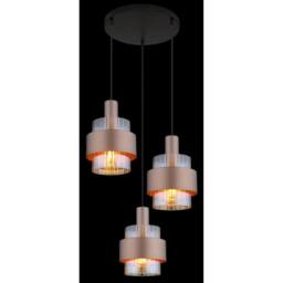 Netlighting Milley Cluster Pendant Matt Black Amber Glass Shade 3x E27 in Brown - thumbnail 4