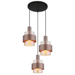 Netlighting Milley Cluster Pendant Matt Black Amber Glass Shade 3x E27 in Brown