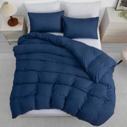 Grace Prewashed Microfibre Duvet Cover Set Soft Lightweight Zipper Closure in Navy - Size: Double - thumbnail 3
