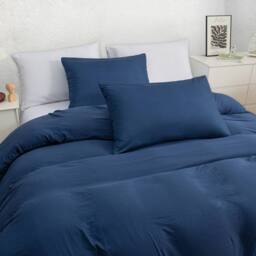 Grace Prewashed Microfibre Duvet Cover Set Soft Lightweight Zipper Closure in Navy - Size: Double - thumbnail 5