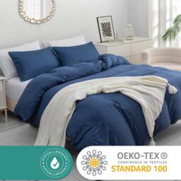 Grace Prewashed Microfibre Duvet Cover Set Soft Lightweight Zipper Closure in Navy - Size: Double - thumbnail 6